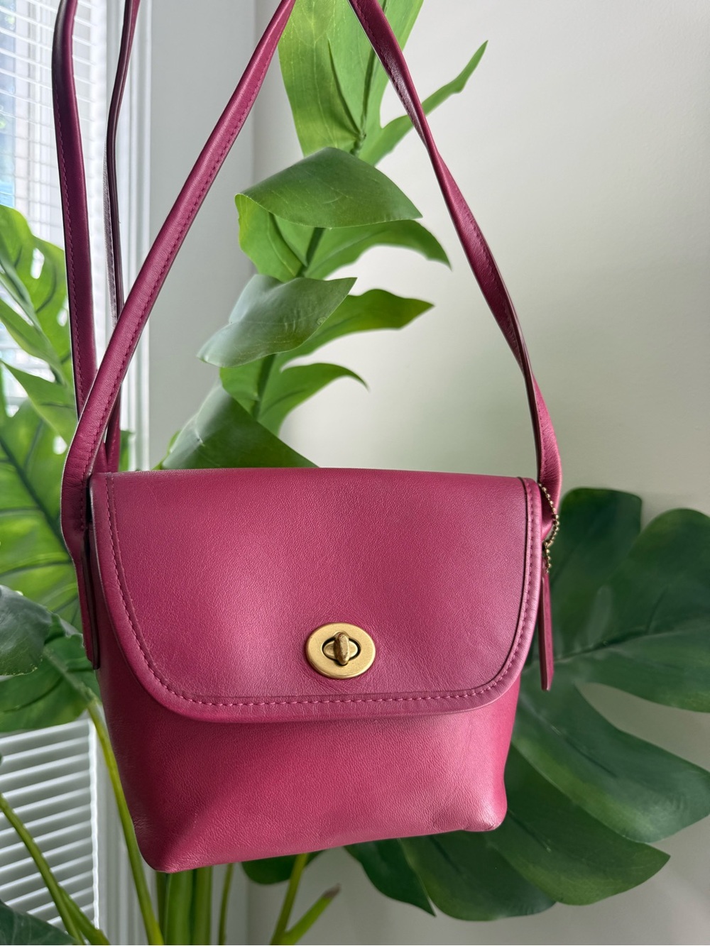 Coach Pink Fuchsia Crossbody Bag with Gold Turn-Lock